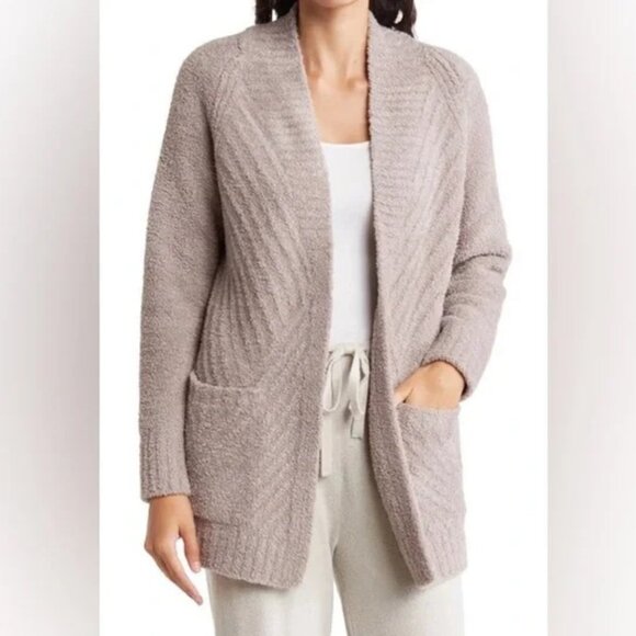 Barefoot Dreams Cozy Chic Directional Ribbed Cardigan Pockets Gray (Size S) - Picture 13 of 13